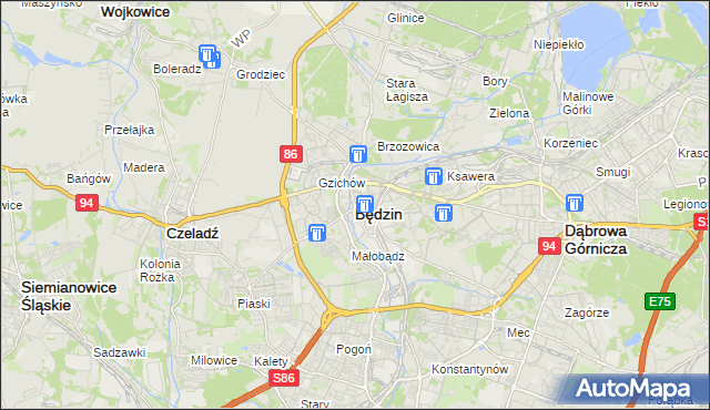 mapa Będzin, Będzin na mapie Targeo
