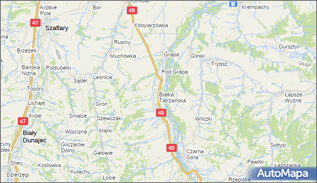 mapa Białka Tatrzańska, Białka Tatrzańska na mapie Targeo