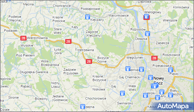 mapa Biczyce Górne, Biczyce Górne na mapie Targeo
