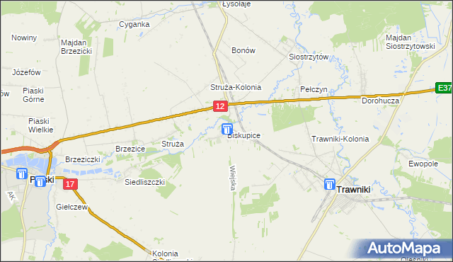 mapa Biskupice gmina Trawniki, Biskupice gmina Trawniki na mapie Targeo