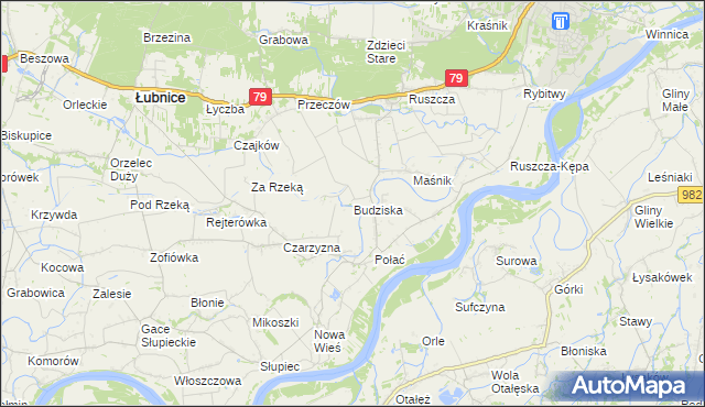 mapa Budziska gmina Łubnice, Budziska gmina Łubnice na mapie Targeo