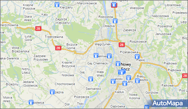 mapa Chełmiec powiat nowosądecki, Chełmiec powiat nowosądecki na mapie Targeo