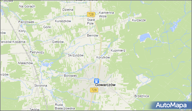 mapa Korytków gmina Gowarczów, Korytków gmina Gowarczów na mapie Targeo