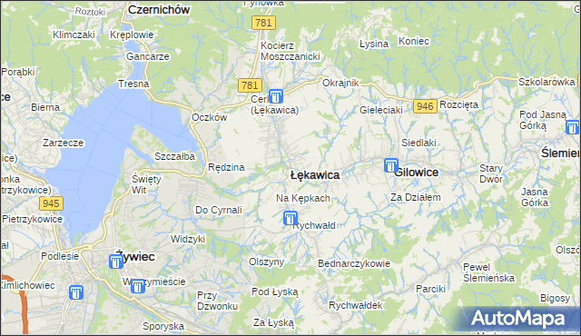 mapa Łękawica powiat żywiecki, Łękawica powiat żywiecki na mapie Targeo
