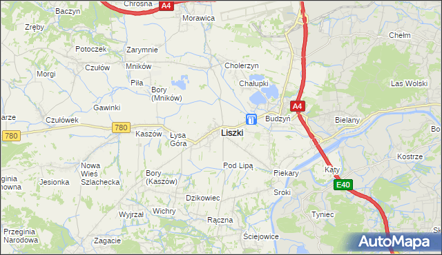 mapa Liszki powiat krakowski, Liszki powiat krakowski na mapie Targeo