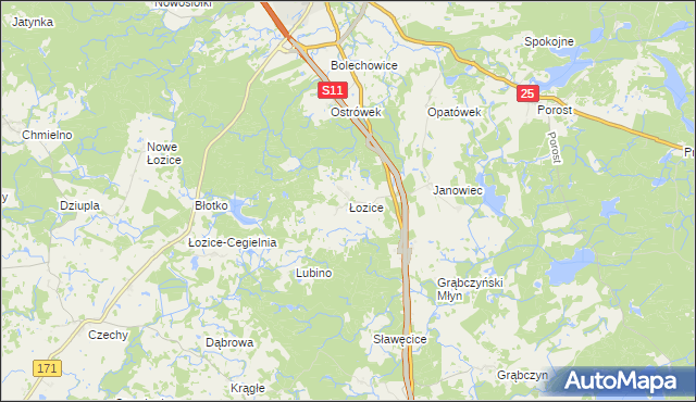 mapa Łozice gmina Bobolice, Łozice gmina Bobolice na mapie Targeo