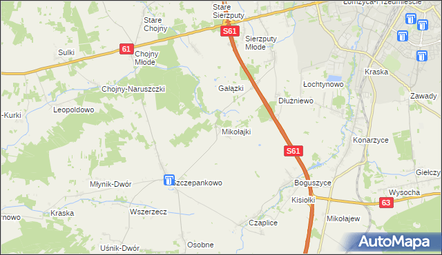 mapa Mikołajki gmina Łomża, Mikołajki gmina Łomża na mapie Targeo