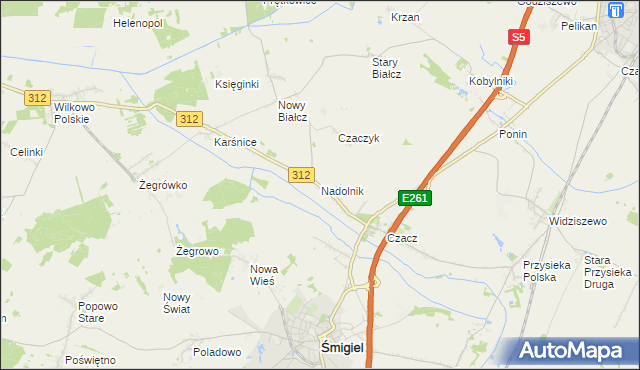 mapa Nadolnik gmina Śmigiel, Nadolnik gmina Śmigiel na mapie Targeo