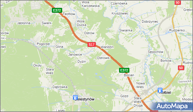 mapa Ostrowik gmina Celestynów, Ostrowik gmina Celestynów na mapie Targeo