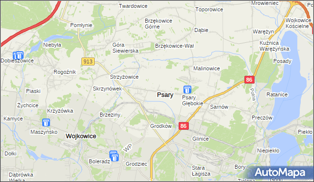 mapa Psary powiat będziński, Psary powiat będziński na mapie Targeo