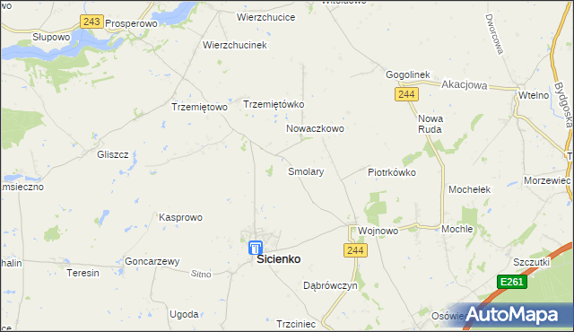 mapa Smolary gmina Sicienko, Smolary gmina Sicienko na mapie Targeo