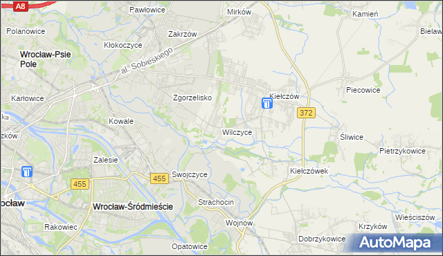 mapa Wilczyce gmina Długołęka, Wilczyce gmina Długołęka na mapie Targeo