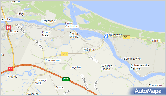 mapa Wiślinka, Wiślinka na mapie Targeo
