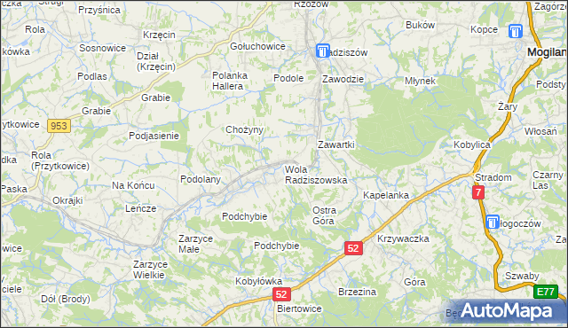 mapa Wola Radziszowska, Wola Radziszowska na mapie Targeo