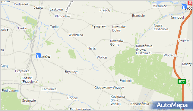 mapa Wolica gmina Kozłów, Wolica gmina Kozłów na mapie Targeo