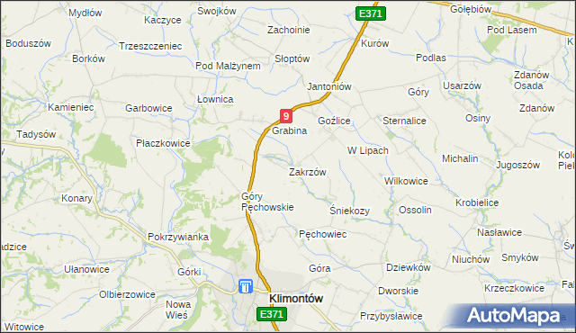 mapa Zakrzów gmina Klimontów, Zakrzów gmina Klimontów na mapie Targeo