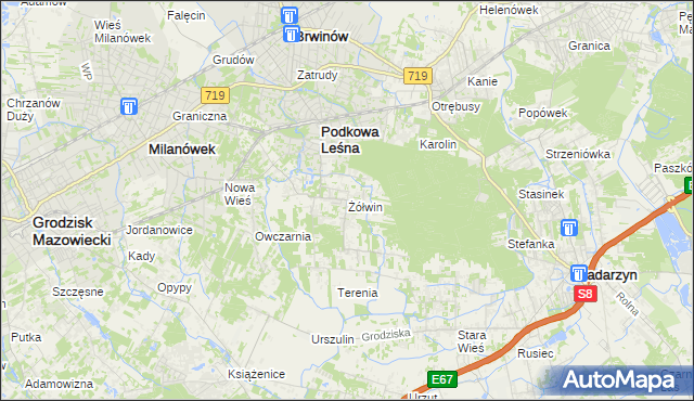 mapa Żółwin gmina Brwinów, Żółwin gmina Brwinów na mapie Targeo