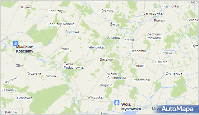mapa Baczków gmina Wola Mysłowska, Baczków gmina Wola Mysłowska na mapie Targeo