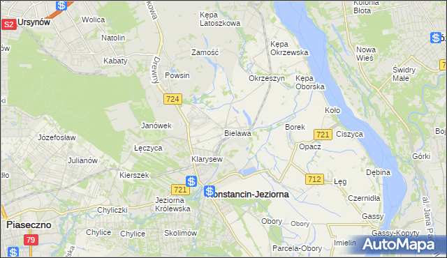 mapa Bielawa gmina Konstancin-Jeziorna, Bielawa gmina Konstancin-Jeziorna na mapie Targeo
