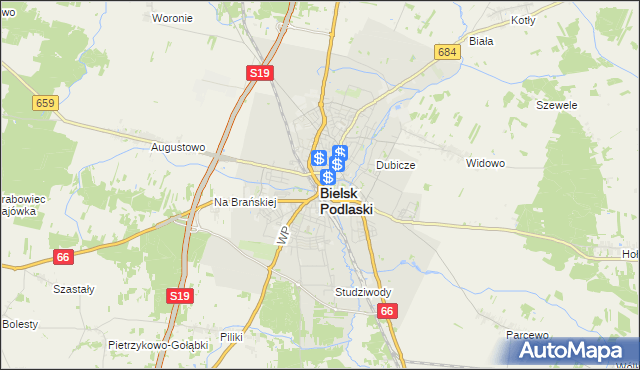 mapa Bielsk Podlaski, Bielsk Podlaski na mapie Targeo