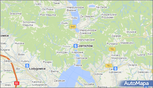 mapa Czernichów powiat żywiecki, Czernichów powiat żywiecki na mapie Targeo