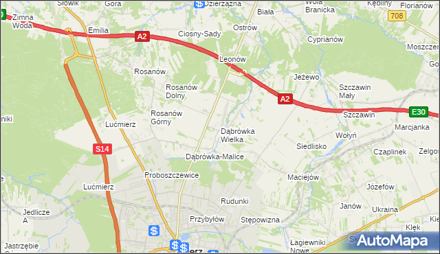 mapa Dąbrówka Wielka gmina Zgierz, Dąbrówka Wielka gmina Zgierz na mapie Targeo