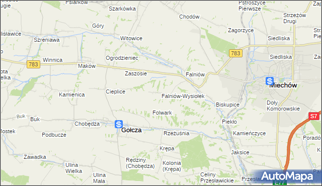 mapa Falniów-Wysiołek, Falniów-Wysiołek na mapie Targeo