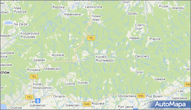 mapa Kocierz Rychwałdzki, Kocierz Rychwałdzki na mapie Targeo