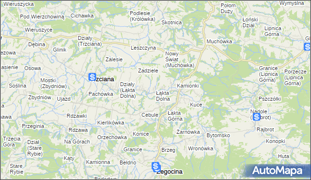 mapa Łąkta Dolna, Łąkta Dolna na mapie Targeo