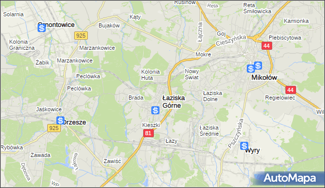mapa Łaziska Górne, Łaziska Górne na mapie Targeo