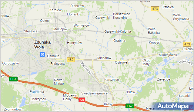 mapa Michałów gmina Zduńska Wola, Michałów gmina Zduńska Wola na mapie Targeo