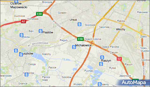 mapa Michałowice powiat pruszkowski, Michałowice powiat pruszkowski na mapie Targeo