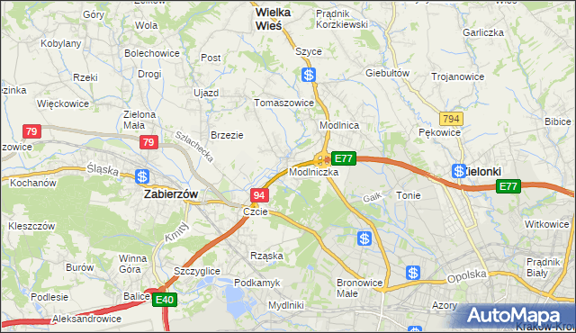 mapa Modlniczka, Modlniczka na mapie Targeo