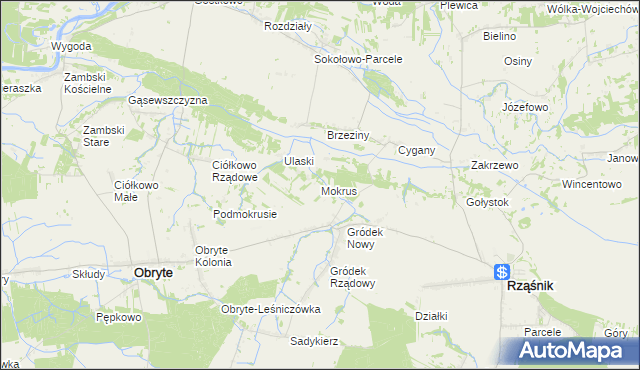 mapa Mokrus gmina Obryte, Mokrus gmina Obryte na mapie Targeo