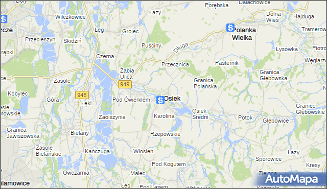 mapa Osiek powiat oświęcimski, Osiek powiat oświęcimski na mapie Targeo