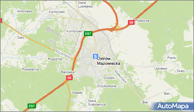 mapa Ostrów Mazowiecka, Ostrów Mazowiecka na mapie Targeo