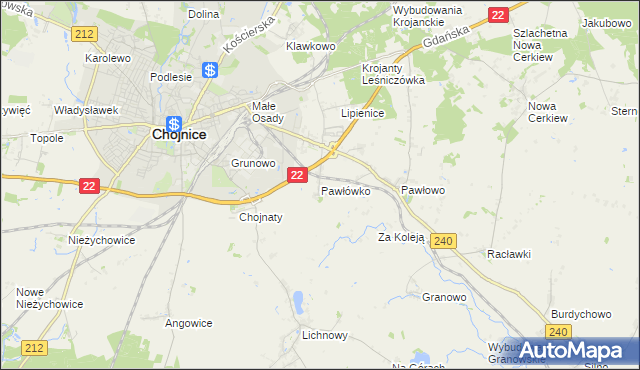 mapa Pawłówko gmina Chojnice, Pawłówko gmina Chojnice na mapie Targeo