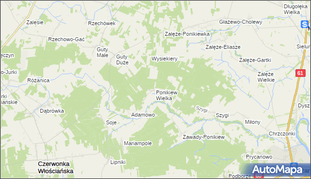 mapa Ponikiew Wielka, Ponikiew Wielka na mapie Targeo