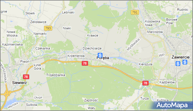 mapa Poręba powiat zawierciański, Poręba powiat zawierciański na mapie Targeo