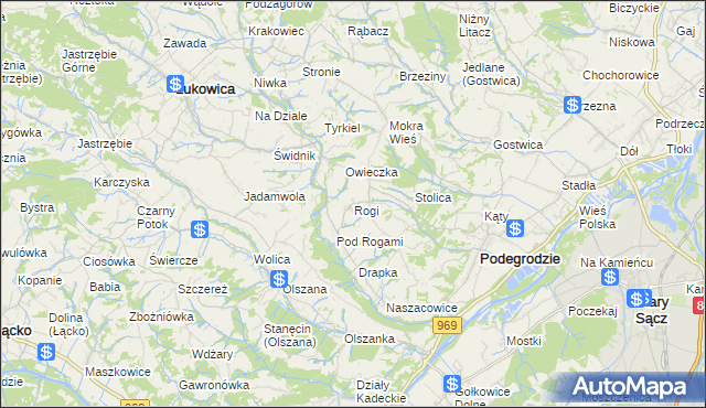 mapa Rogi gmina Podegrodzie, Rogi gmina Podegrodzie na mapie Targeo