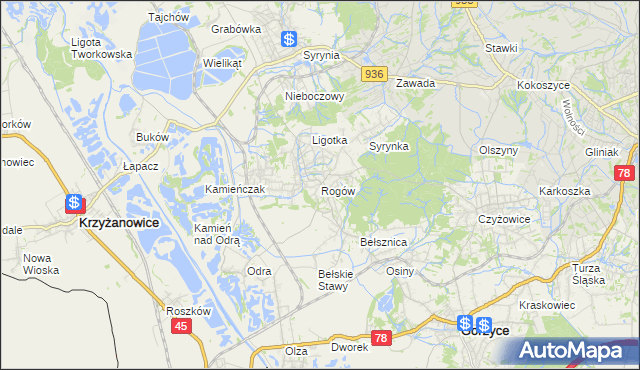 mapa Rogów gmina Gorzyce, Rogów gmina Gorzyce na mapie Targeo