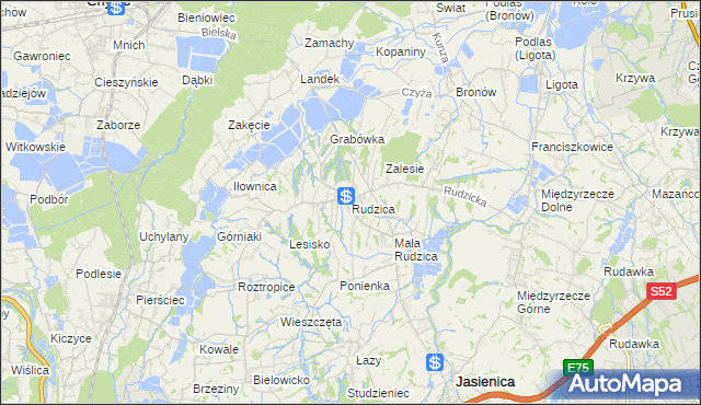 mapa Rudzica gmina Jasienica, Rudzica gmina Jasienica na mapie Targeo