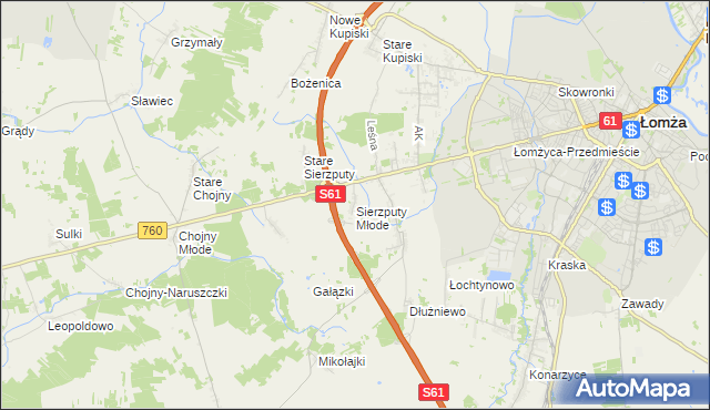 mapa Sierzputy Młode, Sierzputy Młode na mapie Targeo