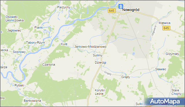 mapa Sulimy gmina Nowogród, Sulimy gmina Nowogród na mapie Targeo