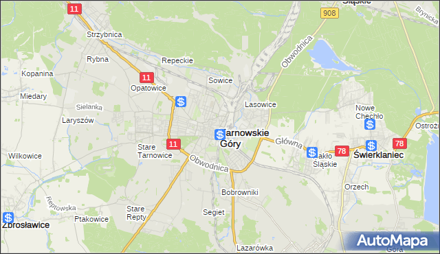 mapa Tarnowskie Góry, Tarnowskie Góry na mapie Targeo
