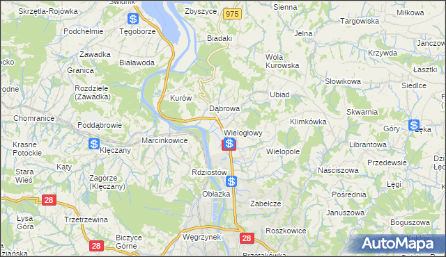 mapa Wielogłowy gmina Chełmiec, Wielogłowy gmina Chełmiec na mapie Targeo