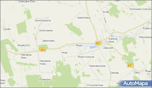 mapa Rożki gmina Żółkiewka, Rożki gmina Żółkiewka na mapie Targeo