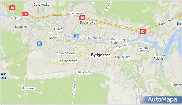 mapa Bydgoszczy, Bydgoszcz na mapie Targeo