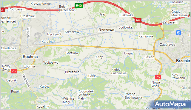 mapa Łazy gmina Rzezawa, Łazy gmina Rzezawa na mapie Targeo