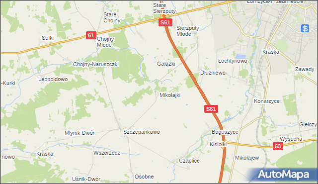 mapa Mikołajki gmina Łomża, Mikołajki gmina Łomża na mapie Targeo